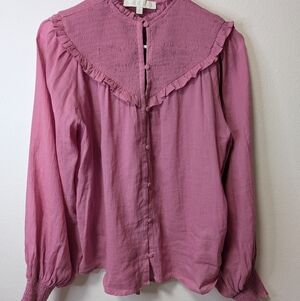 Pink Karlie Odette Peasant Button Down Top
